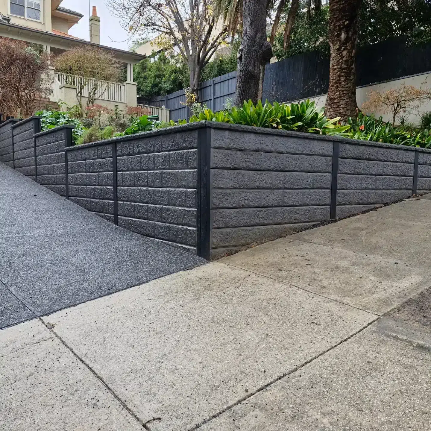 Concrete Sleeper Retaining Wall Melbourne Driveway