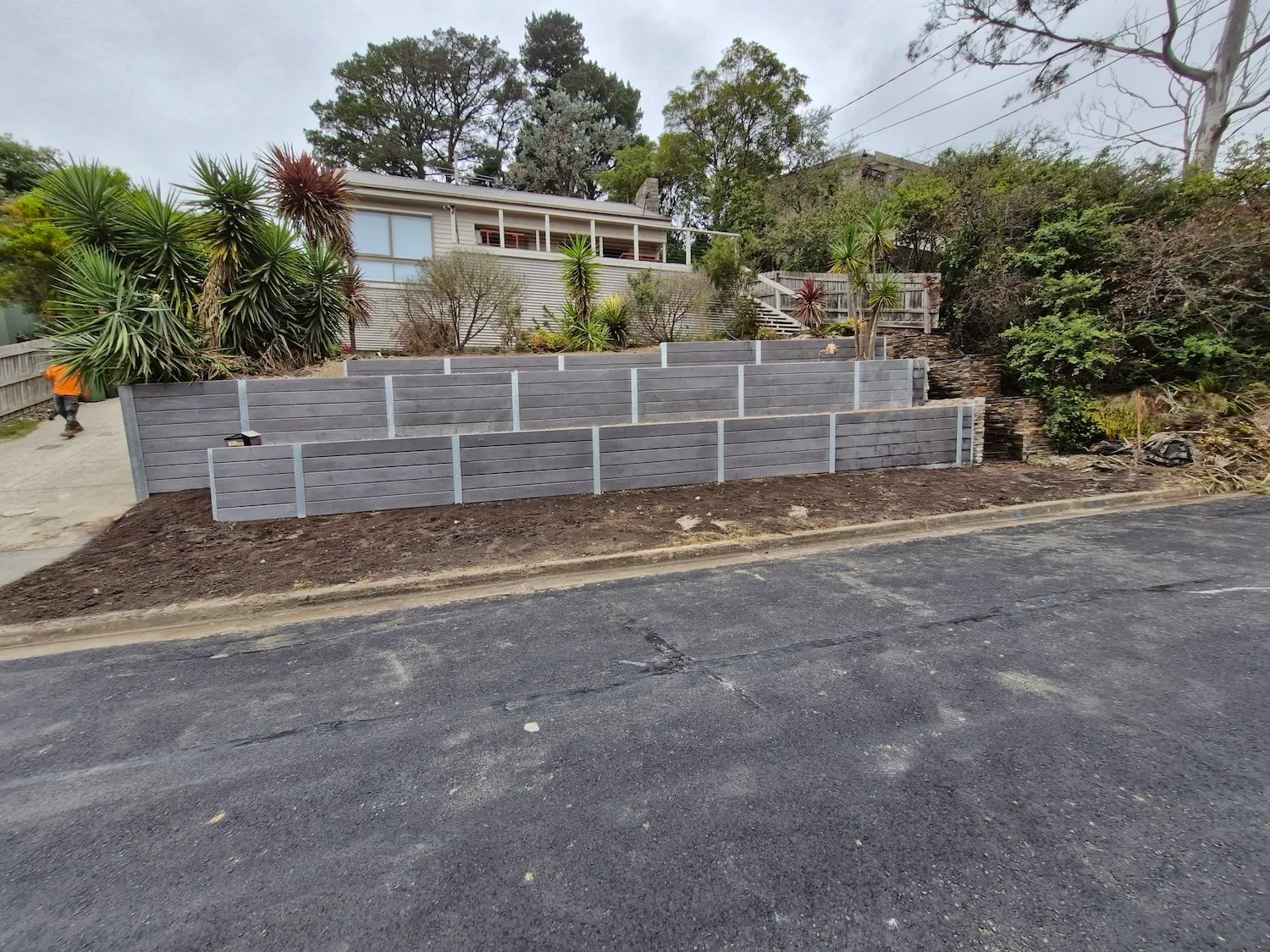 Retaining wall construction in progress in Melbourne